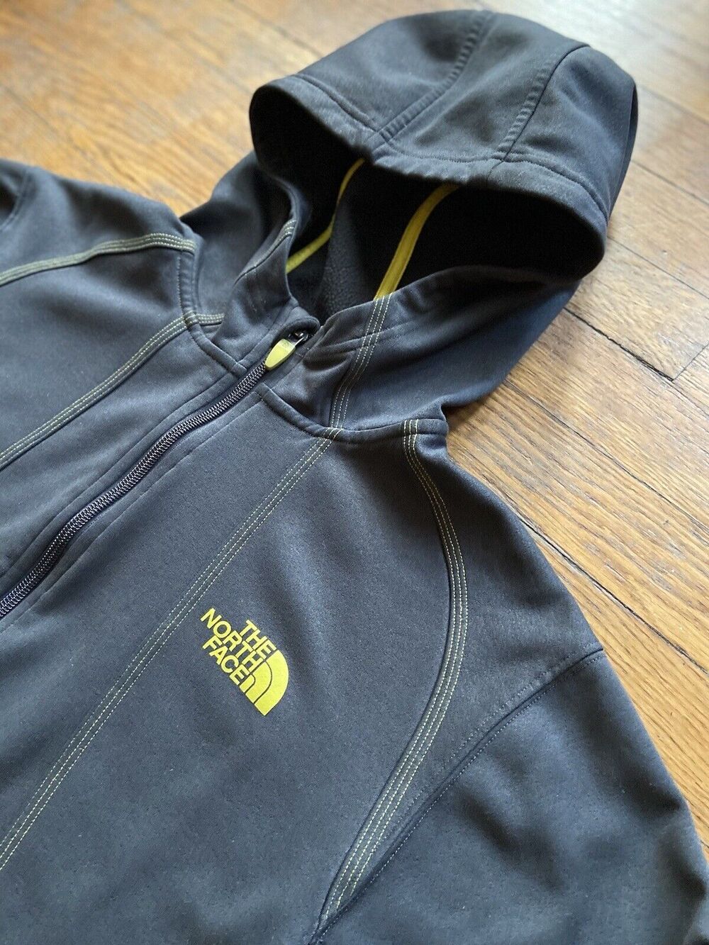 The NORTH FACE Gray/Yellow Full Zip Hooded Fleece Lined Sweatshirt sz M